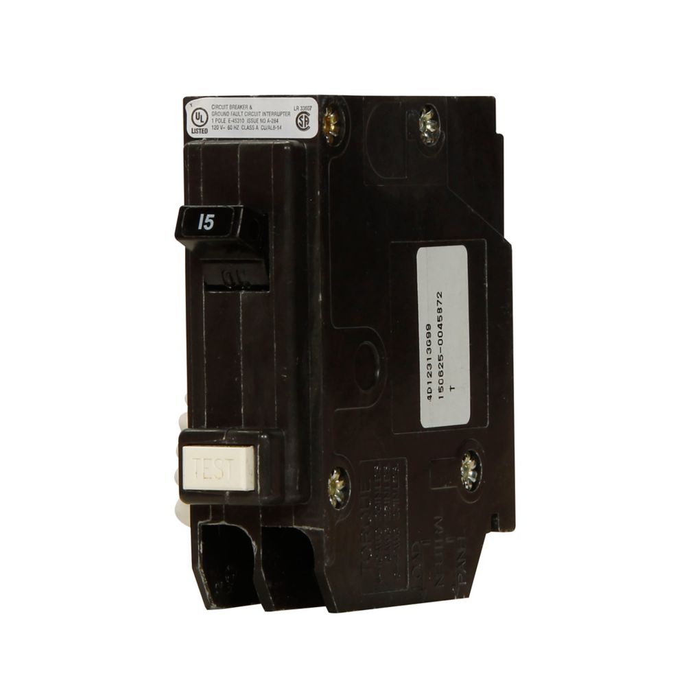 Eaton 15 Amp 120/240V 1-Pole Plug-On Ground Fault Circuit Breaker 10 kAIC