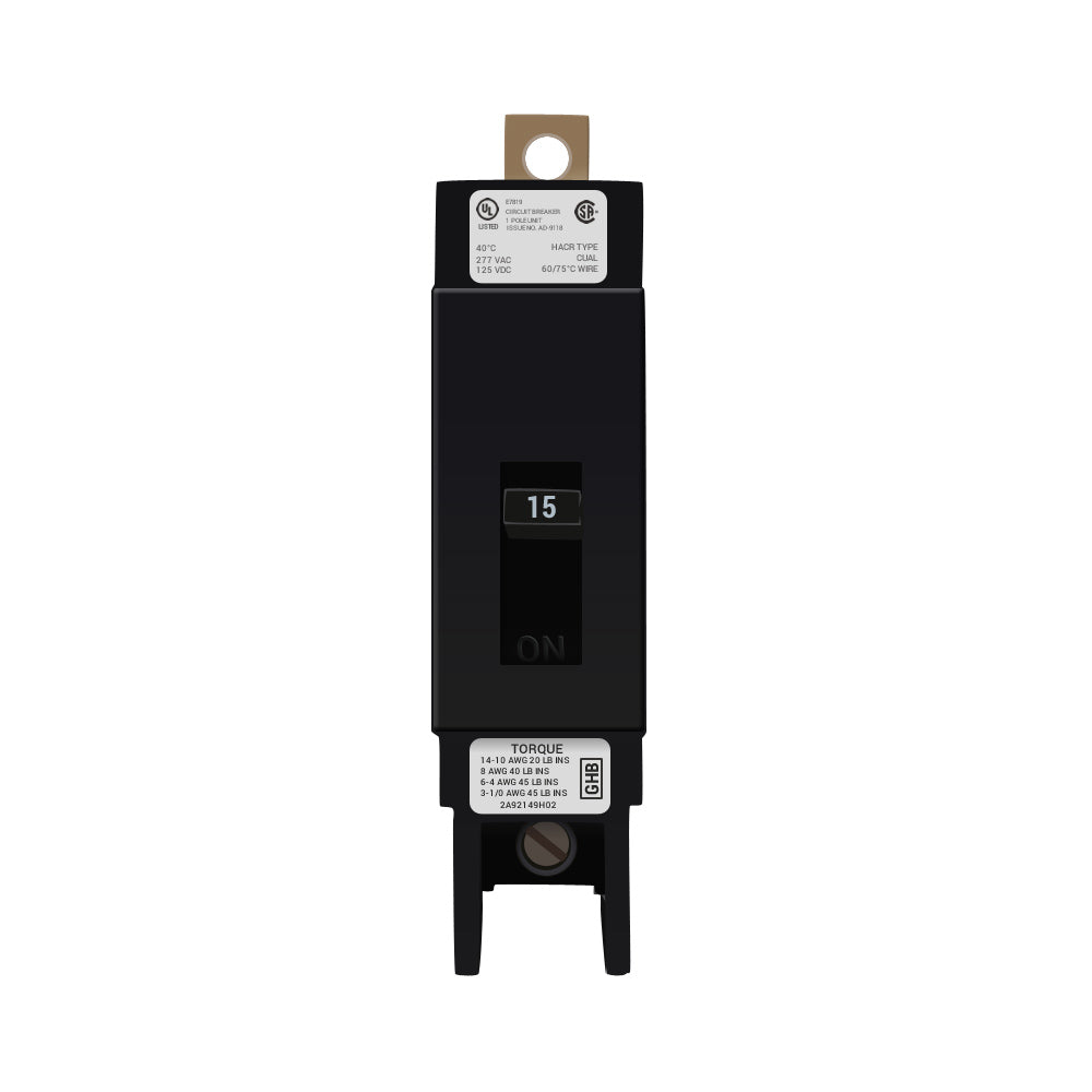 Cutler Hammer 15 Amp 1 Pole 277VAC Bolt-On Molded Case Circuit Breaker, G Frame, Thermal Magnetic Trip, UL/CSA Certified