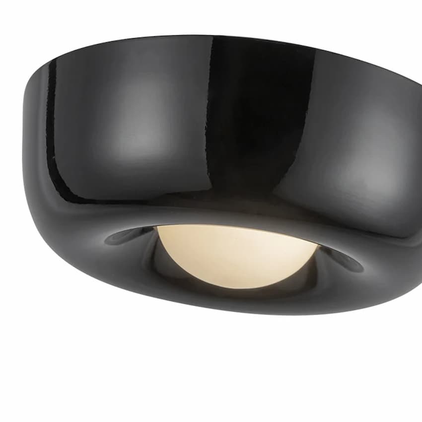 Kuzco Hayden FM68506-GBK modern glossy black ceiling fixture with aluminum, steel, and glass construction