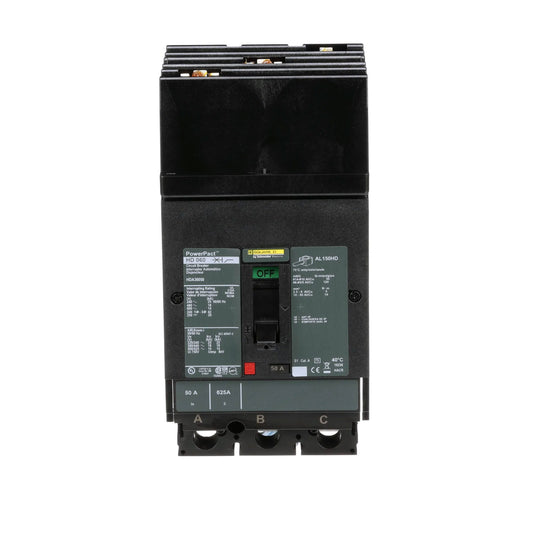 Square D 50A 600V 3-Pole PowerPact H Circuit Breaker I-Line Thermal Magnetic