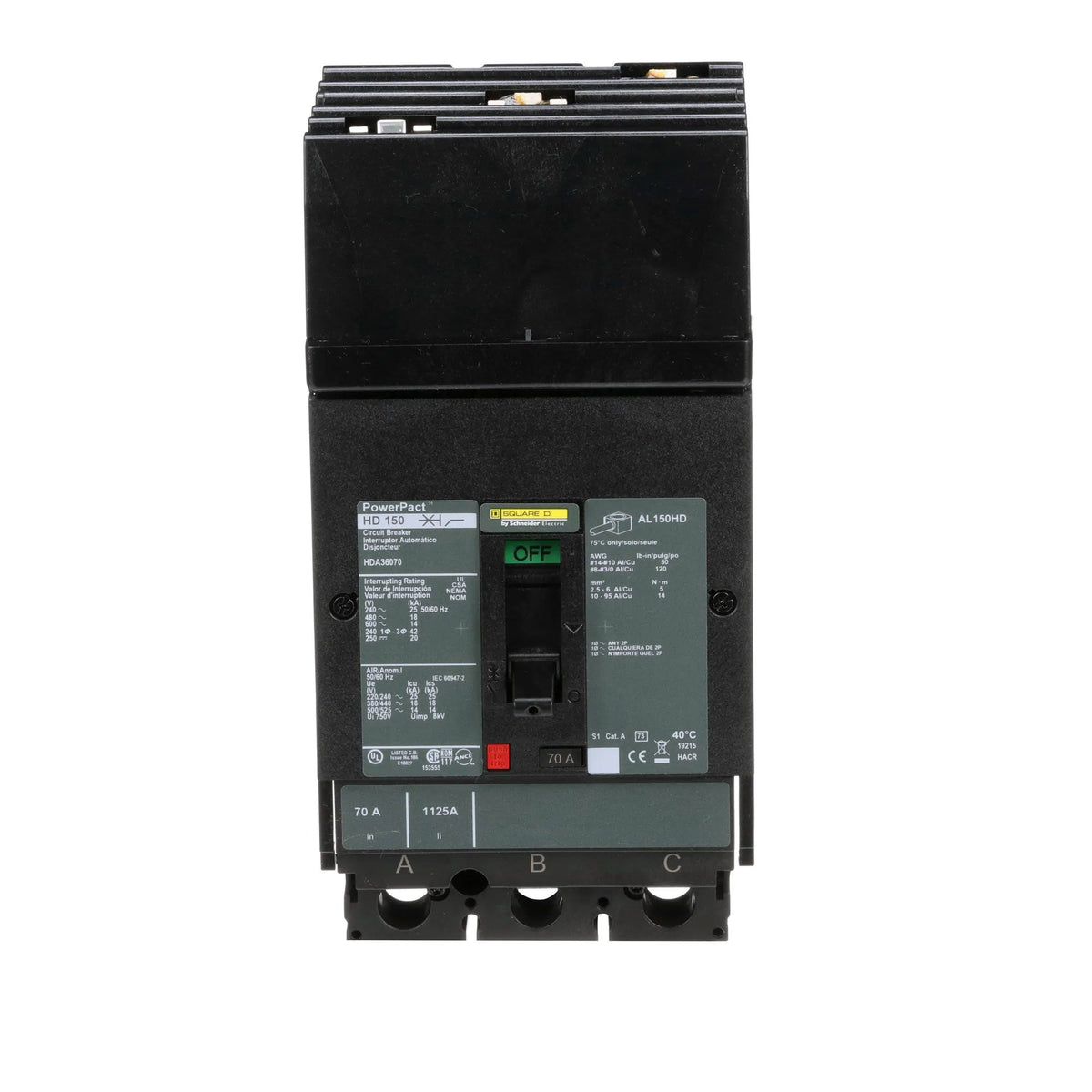Square D 70A 600V 3 Pole I-Line Thermal Magnetic Circuit Breaker PowerPact H