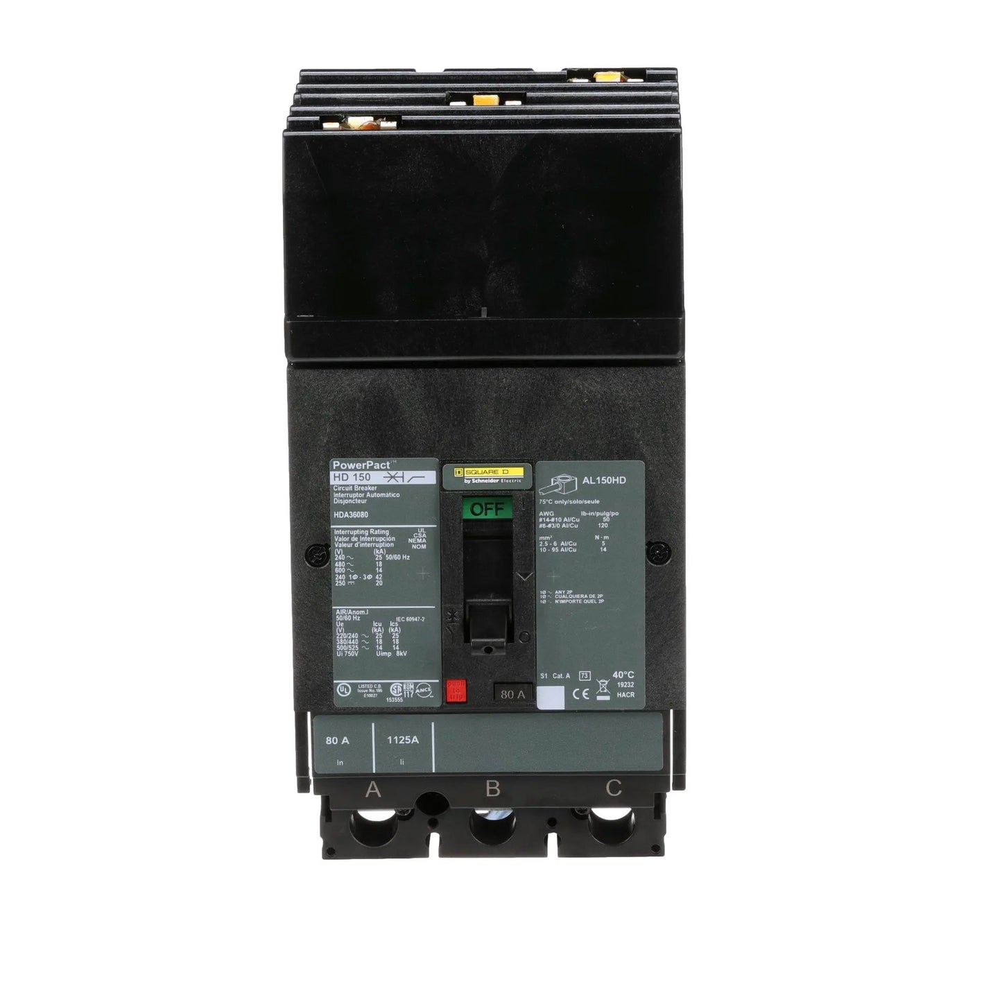 Square D 80A 600V 3-Pole I-Line Molded Case Circuit Breaker Thermal Magnetic