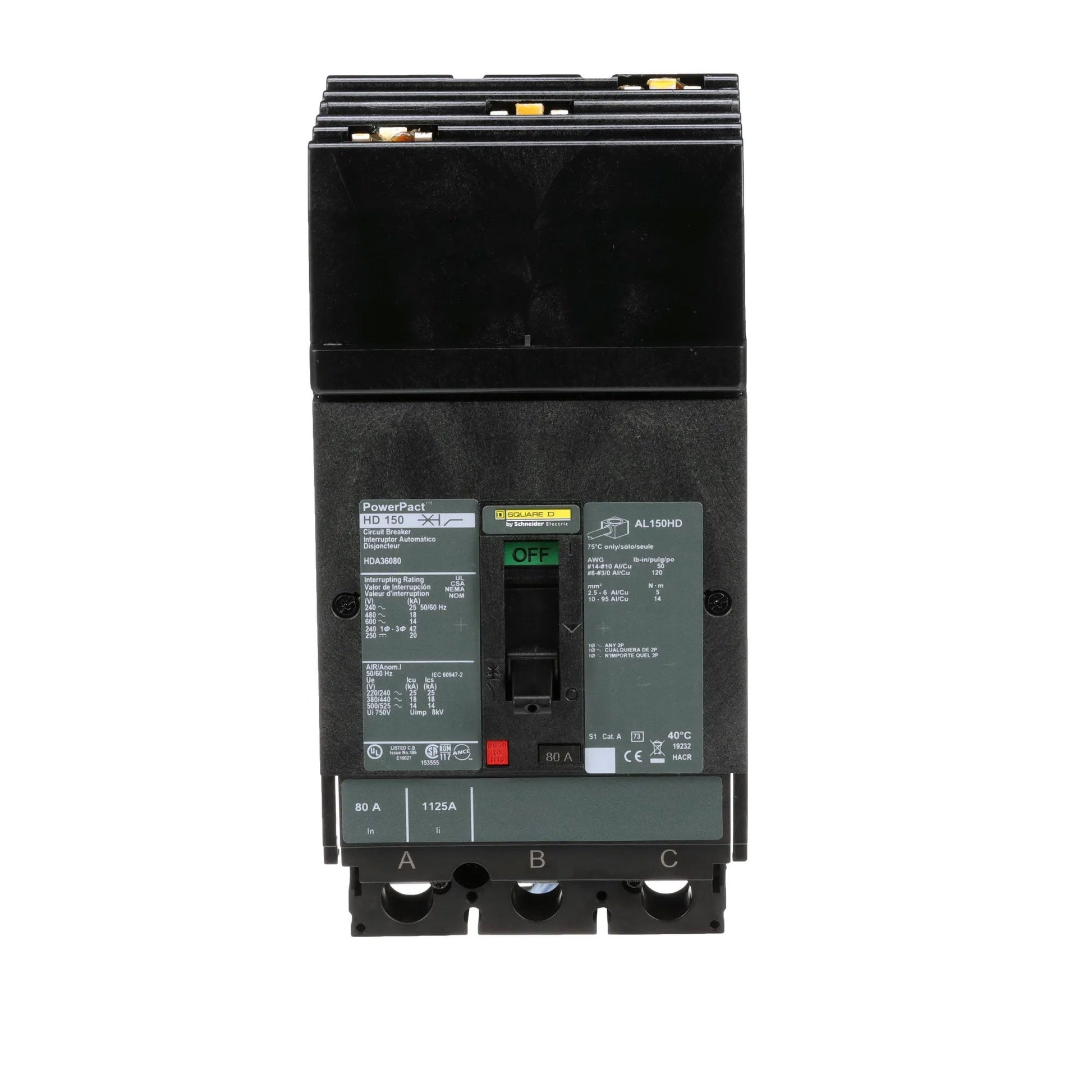 Square D 80A 600V 3-Pole I-Line Molded Case Circuit Breaker Thermal Magnetic
