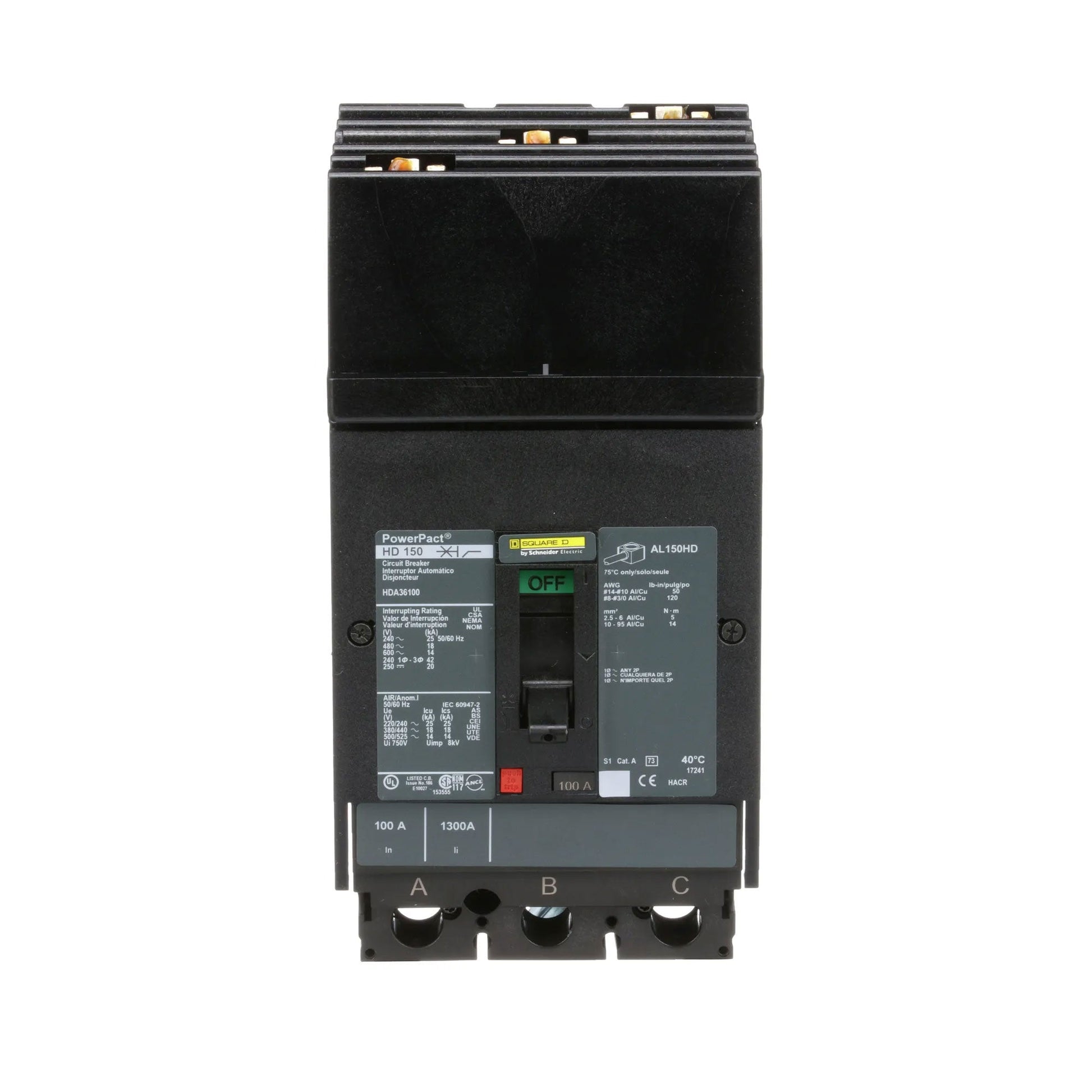 Square D 100A 600V 3 Pole I-Line Thermal Magnetic Circuit Breaker PowerPact H
