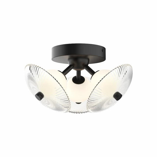 Alora Mood Hera FM417604MBCR 12-Inch LED Flush Mount in Matte Black with Clear Ribbed Glass and Matte Opal Glass