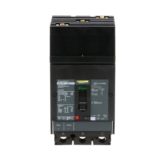 Square D PowerPacT HGA 100A 3P 600V Molded Case Circuit Breaker, I-Line Mount, 18kA Interrupt, Thermal Magnetic Trip, UL 489 Listed
