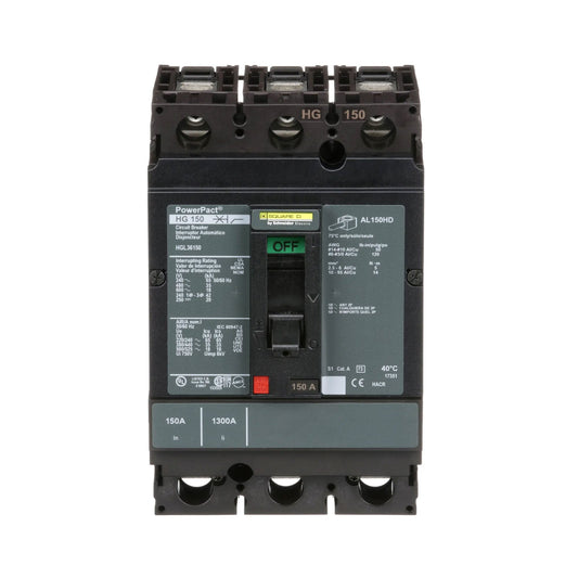 Square D 150A 600VAC 3 Pole PowerPacT H Molded Case Circuit Breaker Thermal Magnetic