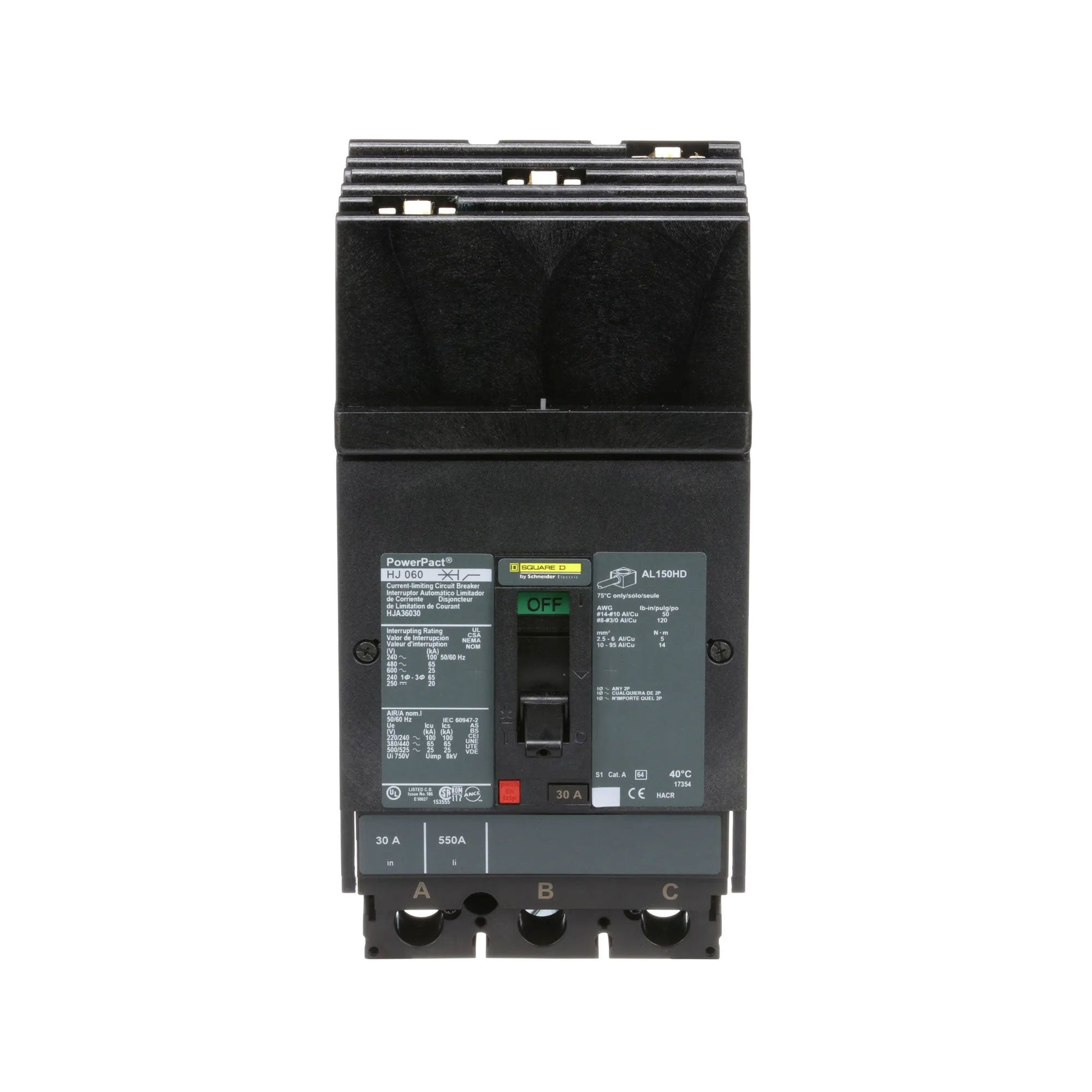 Schneider Electric (Square D) 3-Pole 30 A 600 V AC I-Line Circuit Breaker, PowerPact HJA