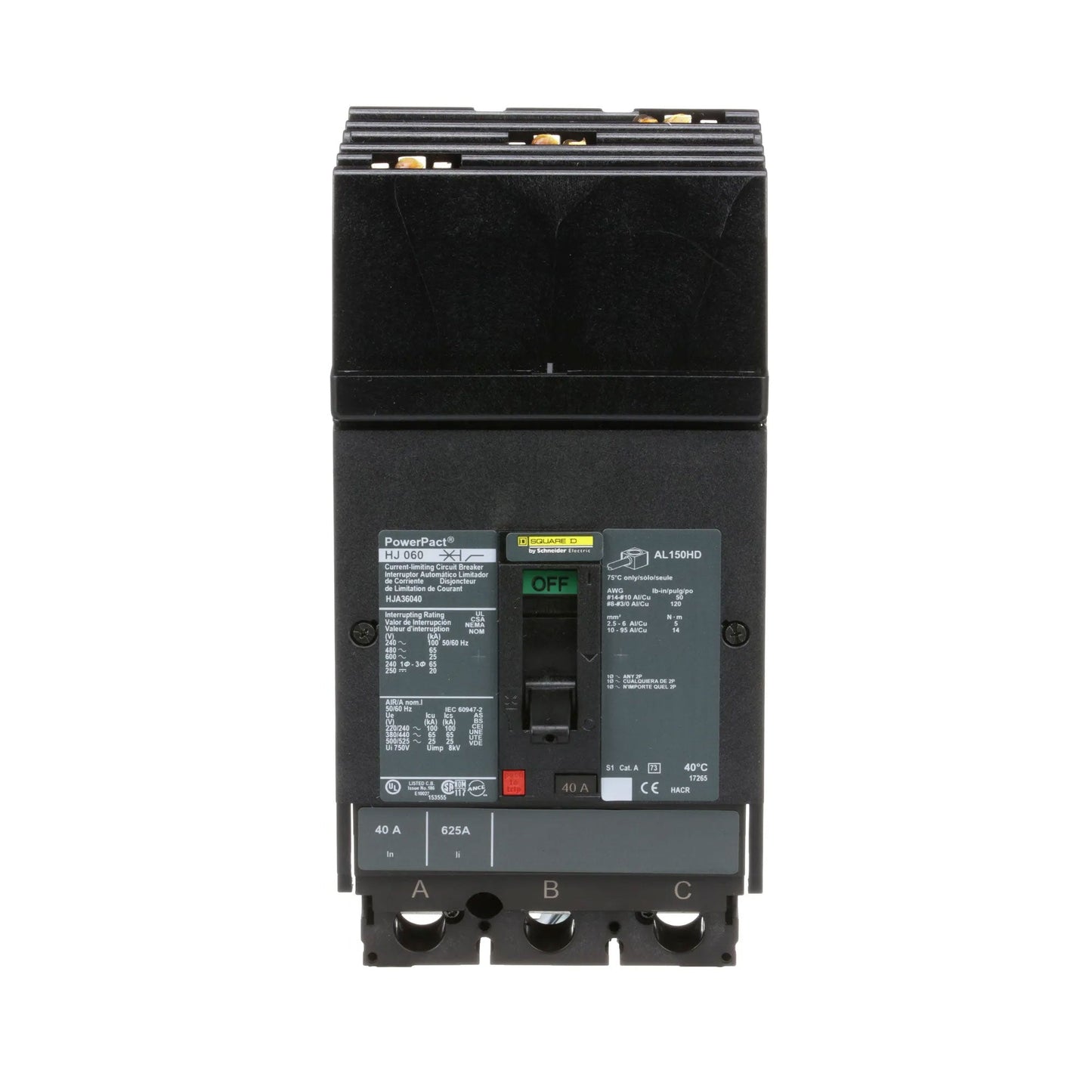 Schneider Electric (Square D) 3-Pole 40 A 600 V AC I-Line Circuit Breaker, PowerPact HJA