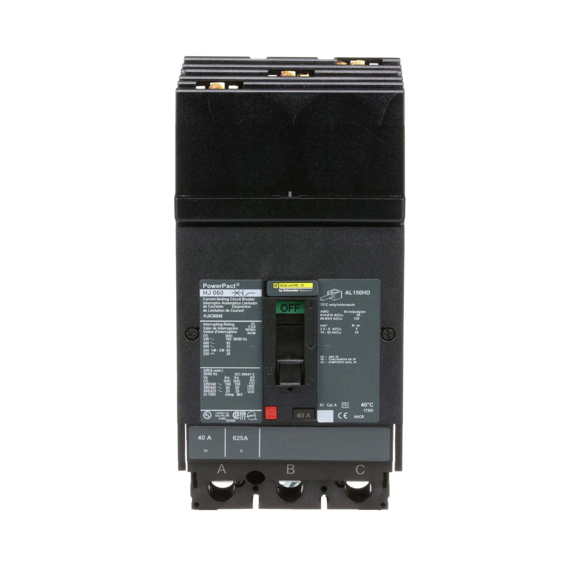 Schneider Electric (Square D) 3-Pole 40 A 600 V AC I-Line Circuit Breaker, PowerPact HJA