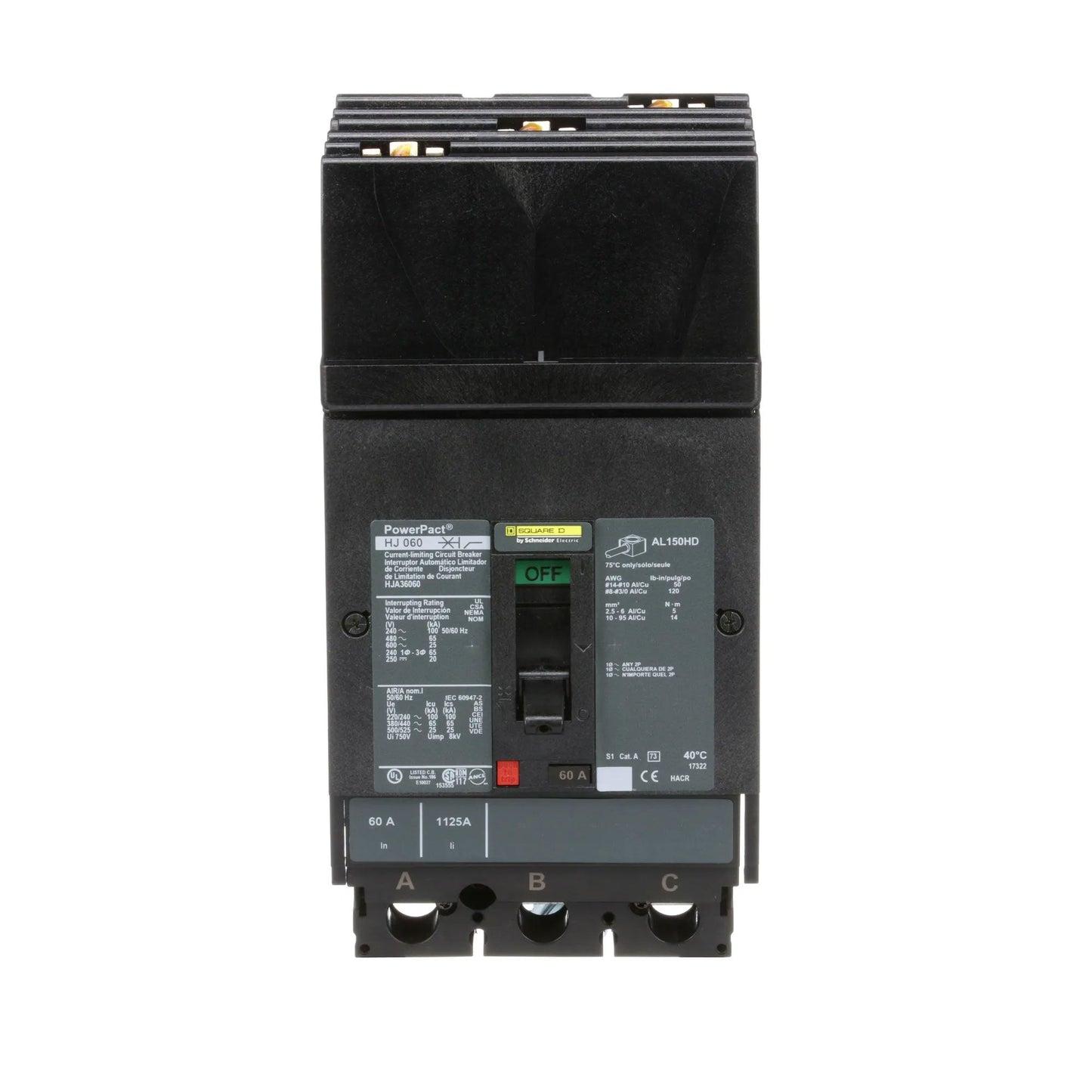 Schneider Electric (Square D) 3-Pole 60 A 600 V AC I-Line Circuit Breaker, PowerPact HJA