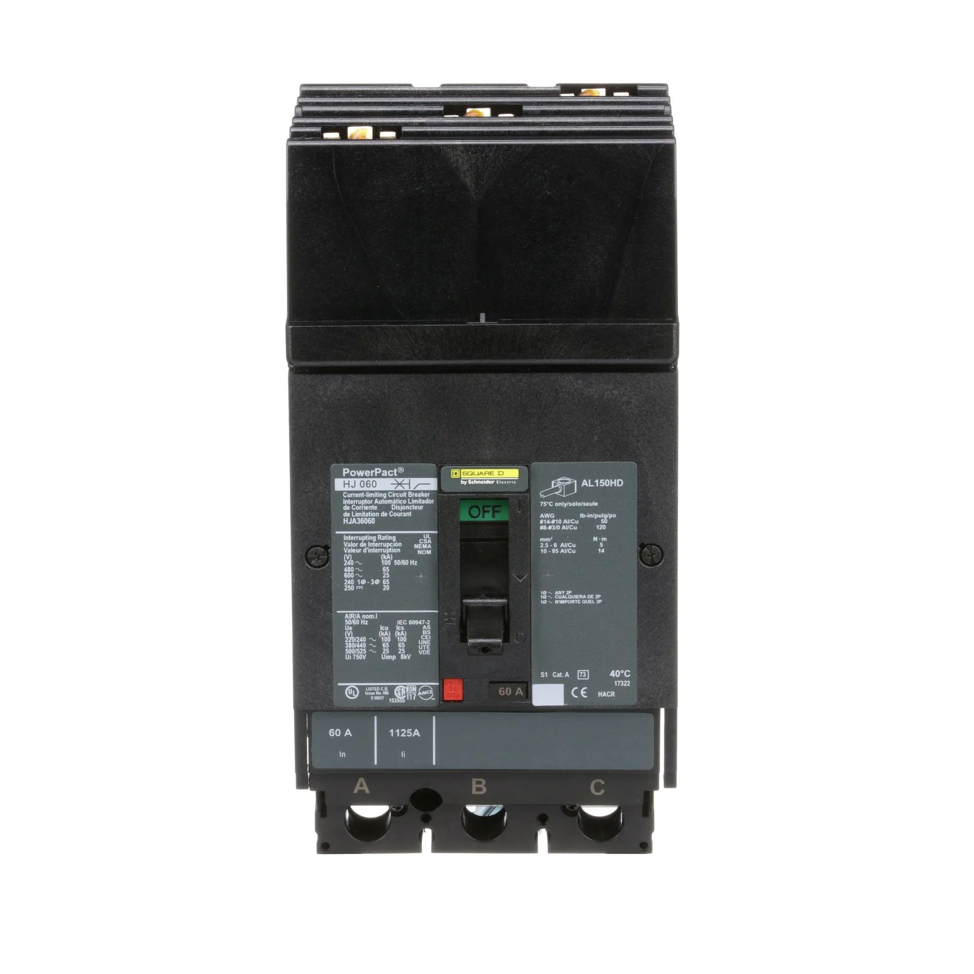 Schneider Electric (Square D) 3-Pole 60 A 600 V AC I-Line Circuit Breaker, PowerPact HJA