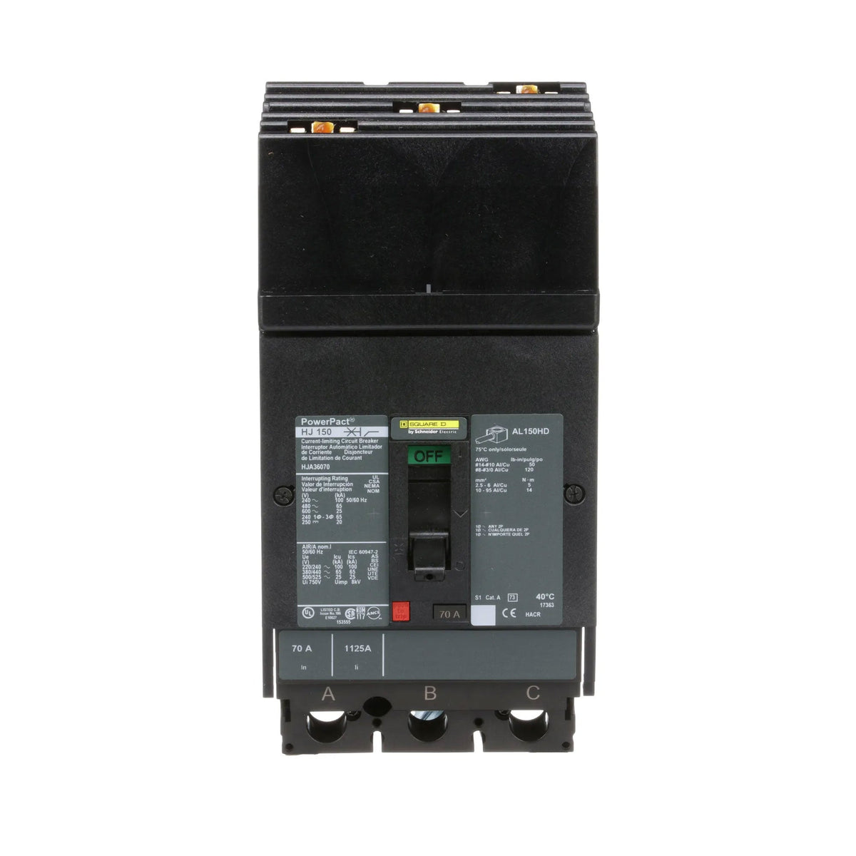 Schneider Electric (Square D) 3-Pole 70 A 600 V AC I-Line Circuit Breaker, PowerPact HJA