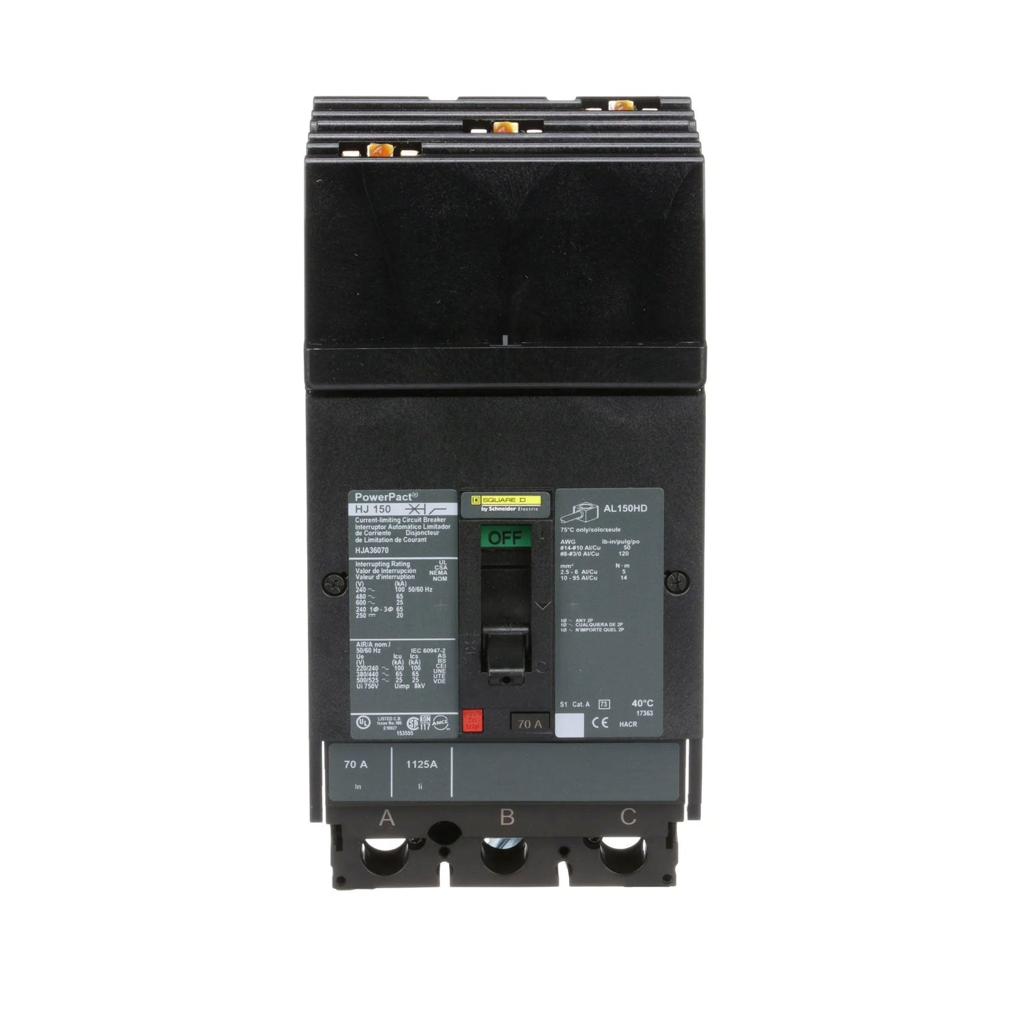 Schneider Electric (Square D) 3-Pole 70 A 600 V AC I-Line Circuit Breaker, PowerPact HJA