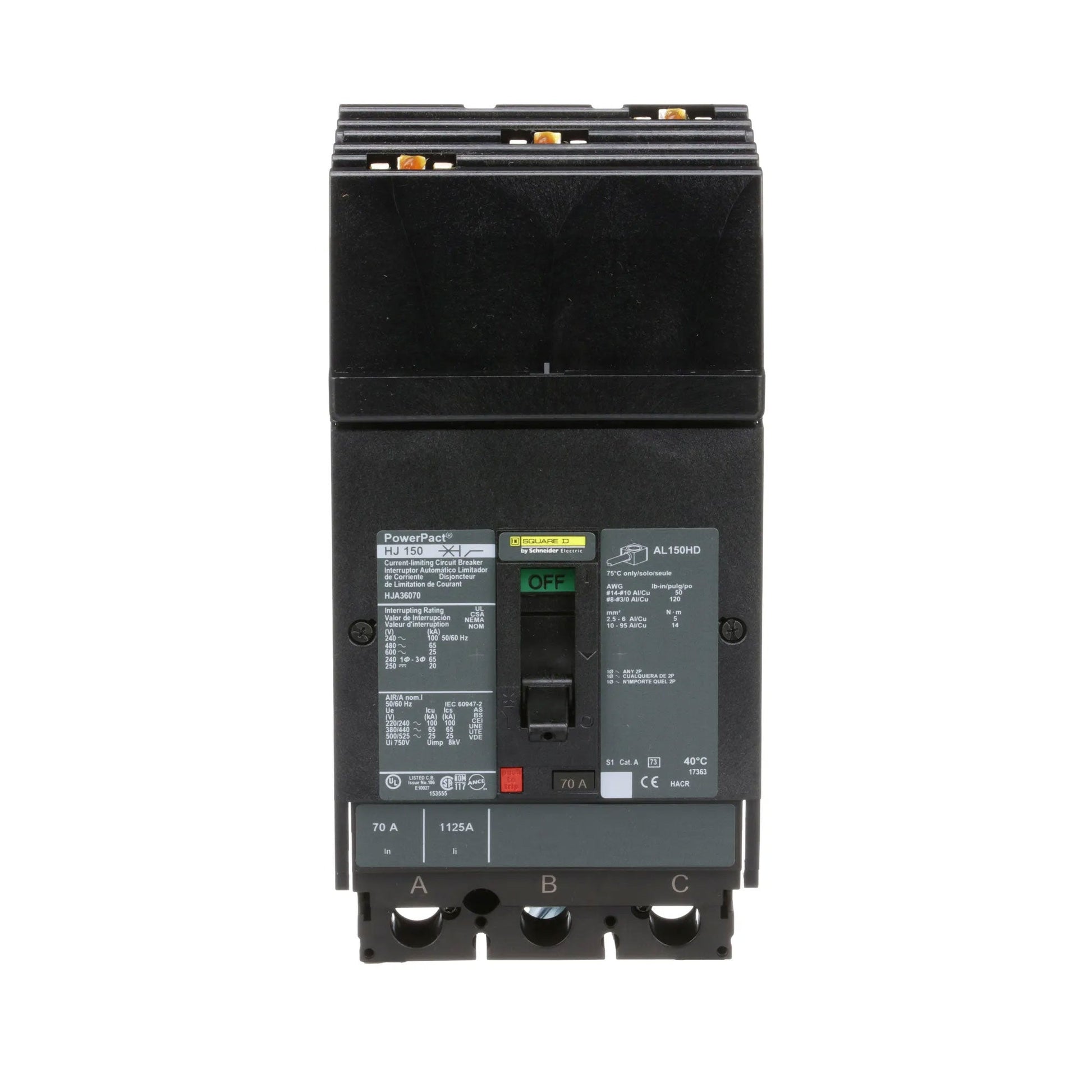 Schneider Electric (Square D) 3-Pole 70 A 600 V AC I-Line Circuit Breaker, PowerPact HJA