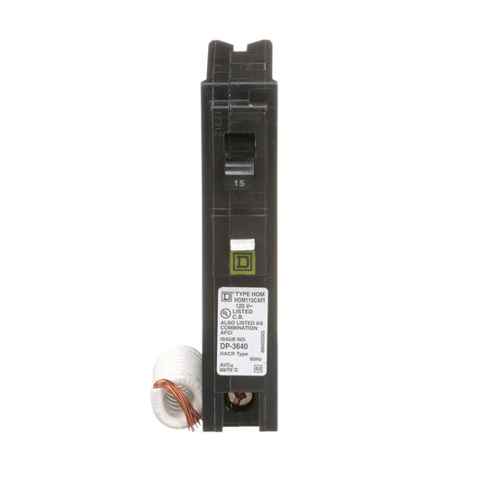 Square D 15 Amp 120 VAC 1 Pole Homeline Combination Arc Fault Circuit Breaker