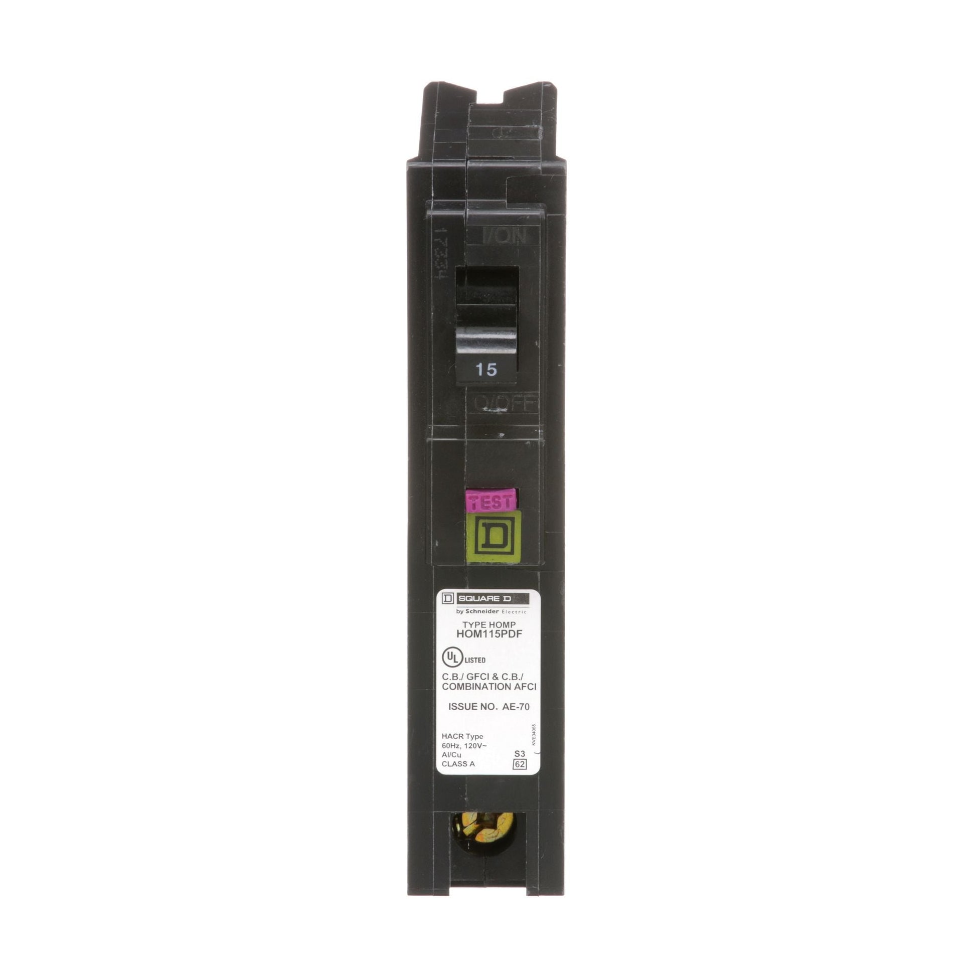Square D 15 Amp 120 Volt 1-Pole Homeline Circuit Breaker Plug-On Neutral Dual Function