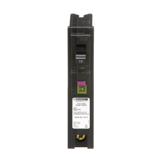 Square D 15 Amp 120 Volt 1-Pole Homeline Circuit Breaker Plug-On Neutral Dual Function