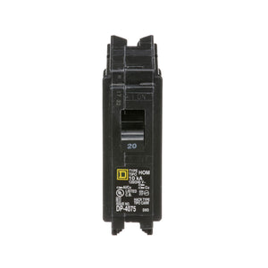 Square D 20 Amp 1 Pole 120/240 VAC Homeline Miniature Circuit Breaker Plug-In 10kA Interrupt