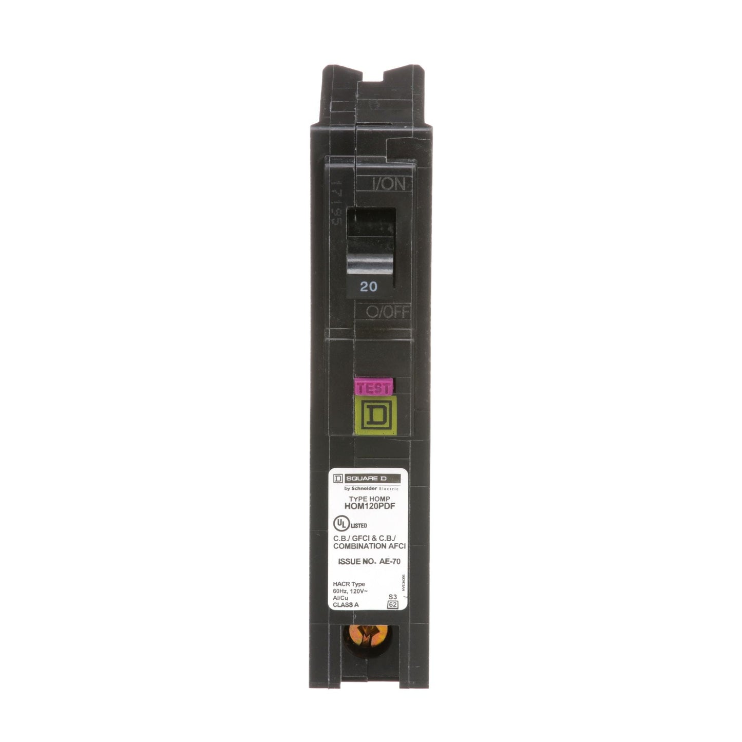 Square D 20 Amp 120 Volt 1 Pole Plug-On Dual Function Circuit Breaker