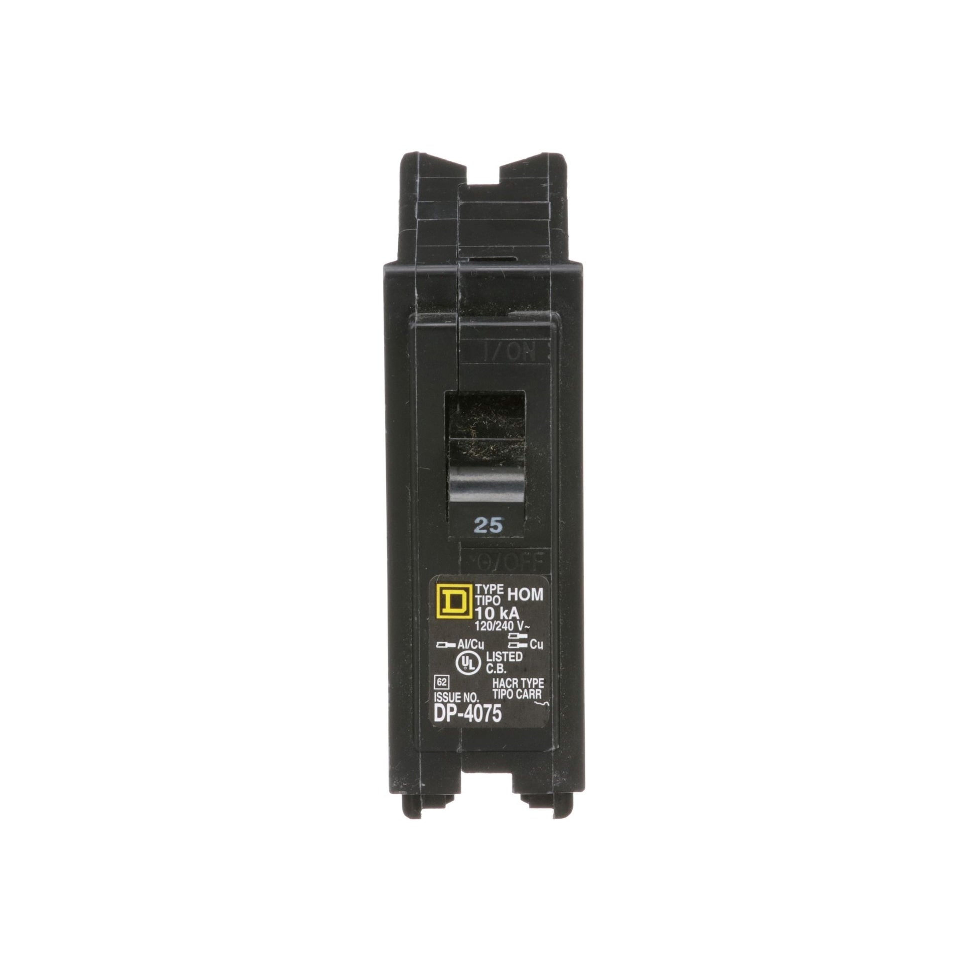 Square D 25A 120/240V 1-Pole Homeline Plug-In Circuit Breaker 10kA Interrupting Rating