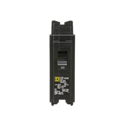 Square D 30 Amp 1 Pole 120/240 VAC Homeline Circuit Breaker Plug-On 10kA Interrupt