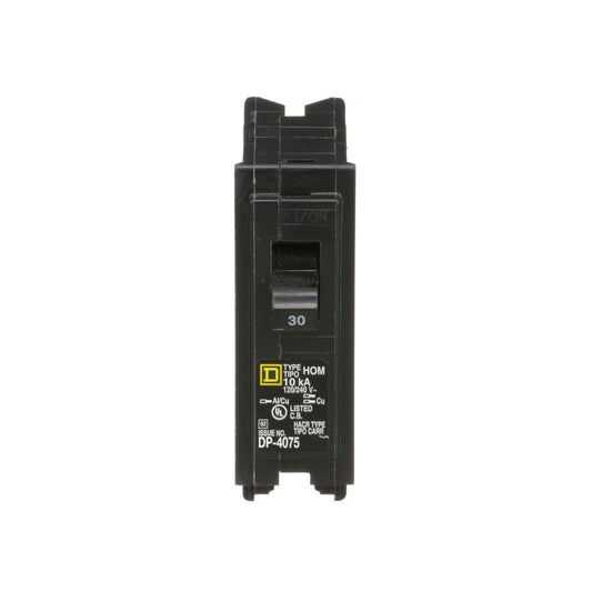 Square D 30 Amp 1 Pole 120/240 VAC Homeline Circuit Breaker Plug-On 10kA Interrupt