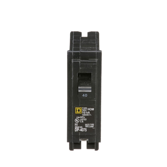 Square D Homeline 40A 1-Pole 120/240VAC Plug-In Miniature Circuit Breaker, 10kA Interrupt, Standard Type, HOM Series
