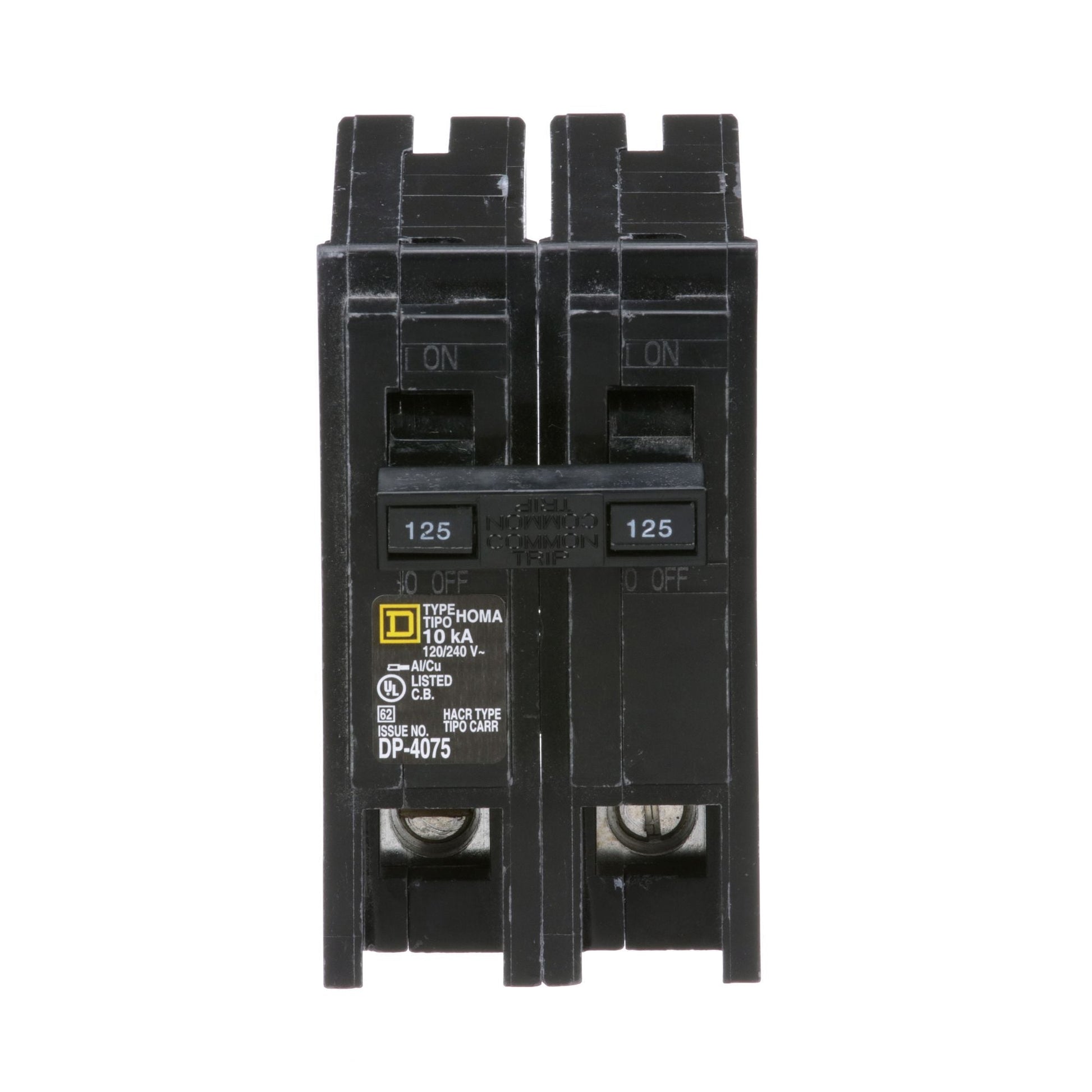 Square D 125 Amp 2 Pole 120/240VAC Homeline Circuit Breaker Plug-In 10kA Interrupt