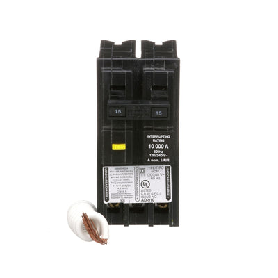 Square D 15 Amp 2 Pole 120/240VAC Ground Fault Circuit Breaker Homeline Series