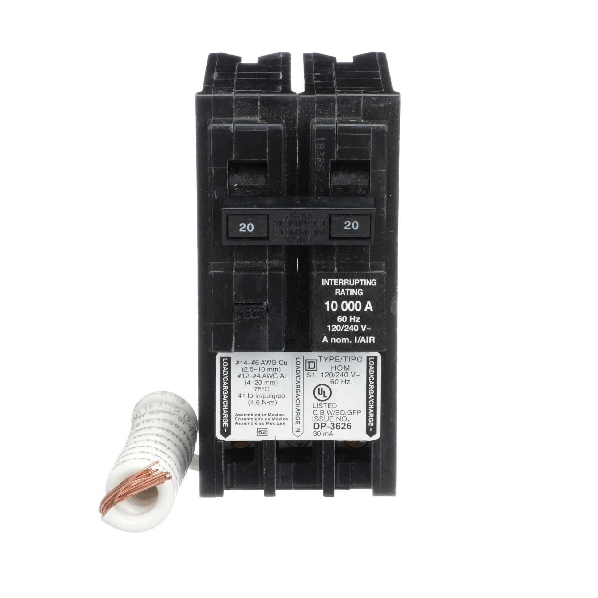 Square D 20 Amp 120/240V 2-Pole Circuit Breaker Plug-In Mounting
