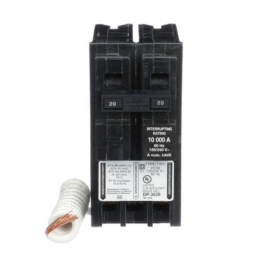 Square D 20 Amp 120/240V 2-Pole Circuit Breaker Plug-In Mounting