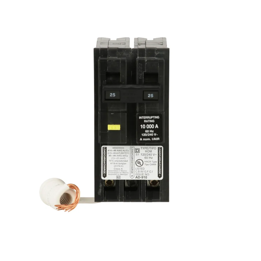 Square D 25 Amp 2 Pole 120/240 VAC 10 kA Plug-On Ground Fault Circuit Breaker