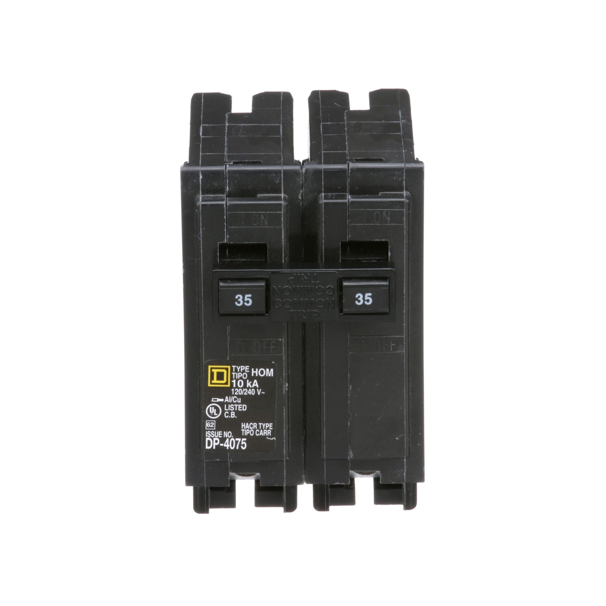 Square D 35 Amp 2 Pole 120/240 VAC Mini Plug-In Circuit Breaker 10 kA Interrupt Rating