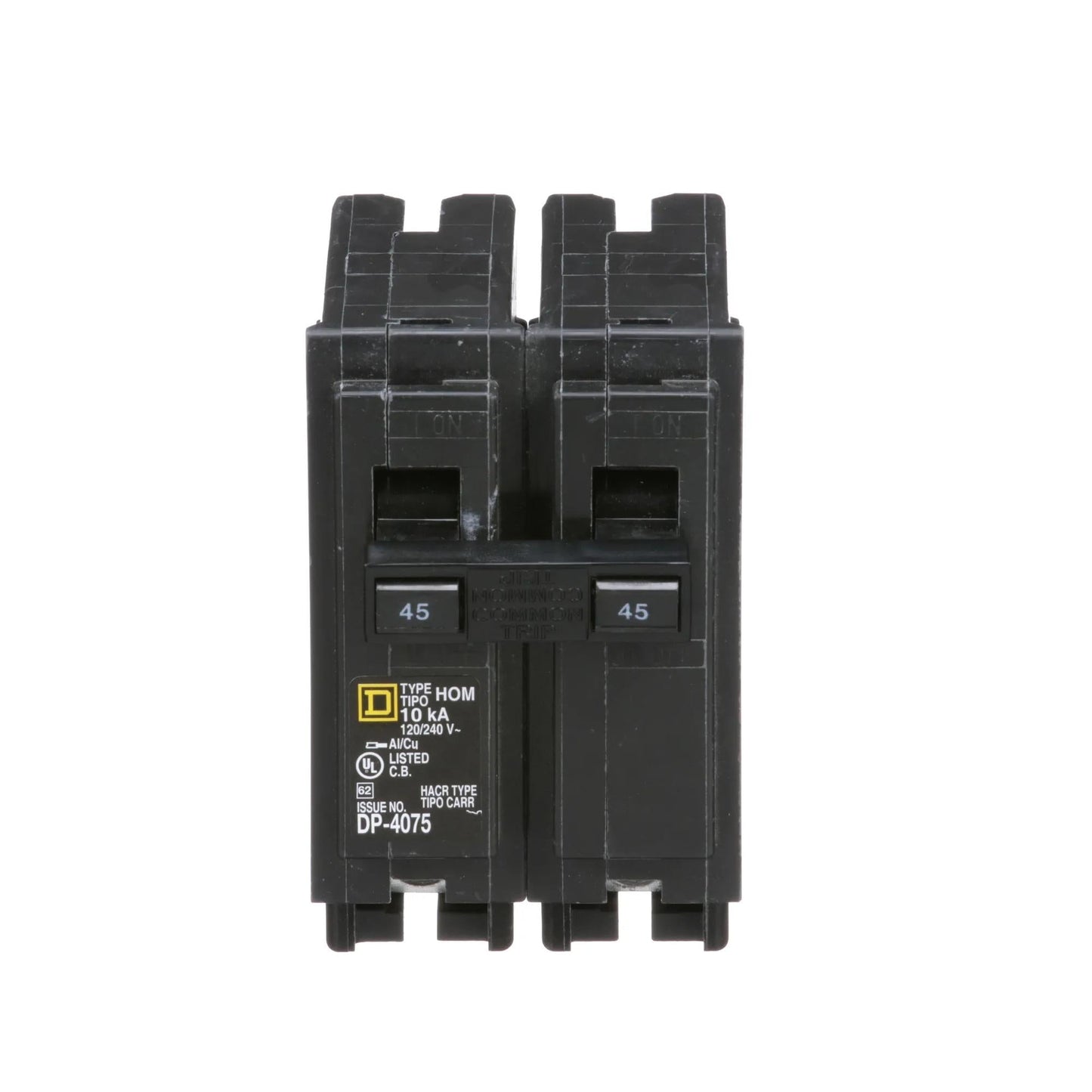 Square D Homeline 45 Amp 2 Pole Mini Plug-On Circuit Breaker, 120/240VAC, 10kA Interrupt, UL Listed