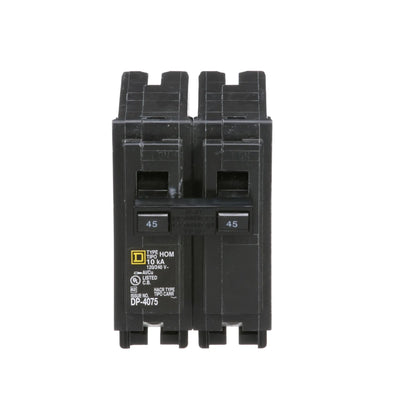 Square D Homeline 45 Amp 2 Pole Mini Plug-On Circuit Breaker, 120/240VAC, 10kA Interrupt, UL Listed
