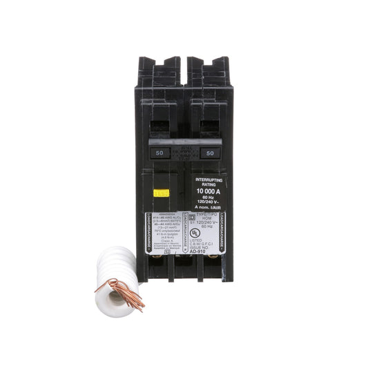 Square D 50 Amp 2 Pole 120/240VAC Homeline GFCI Circuit Breaker Plug-In 10kAIC