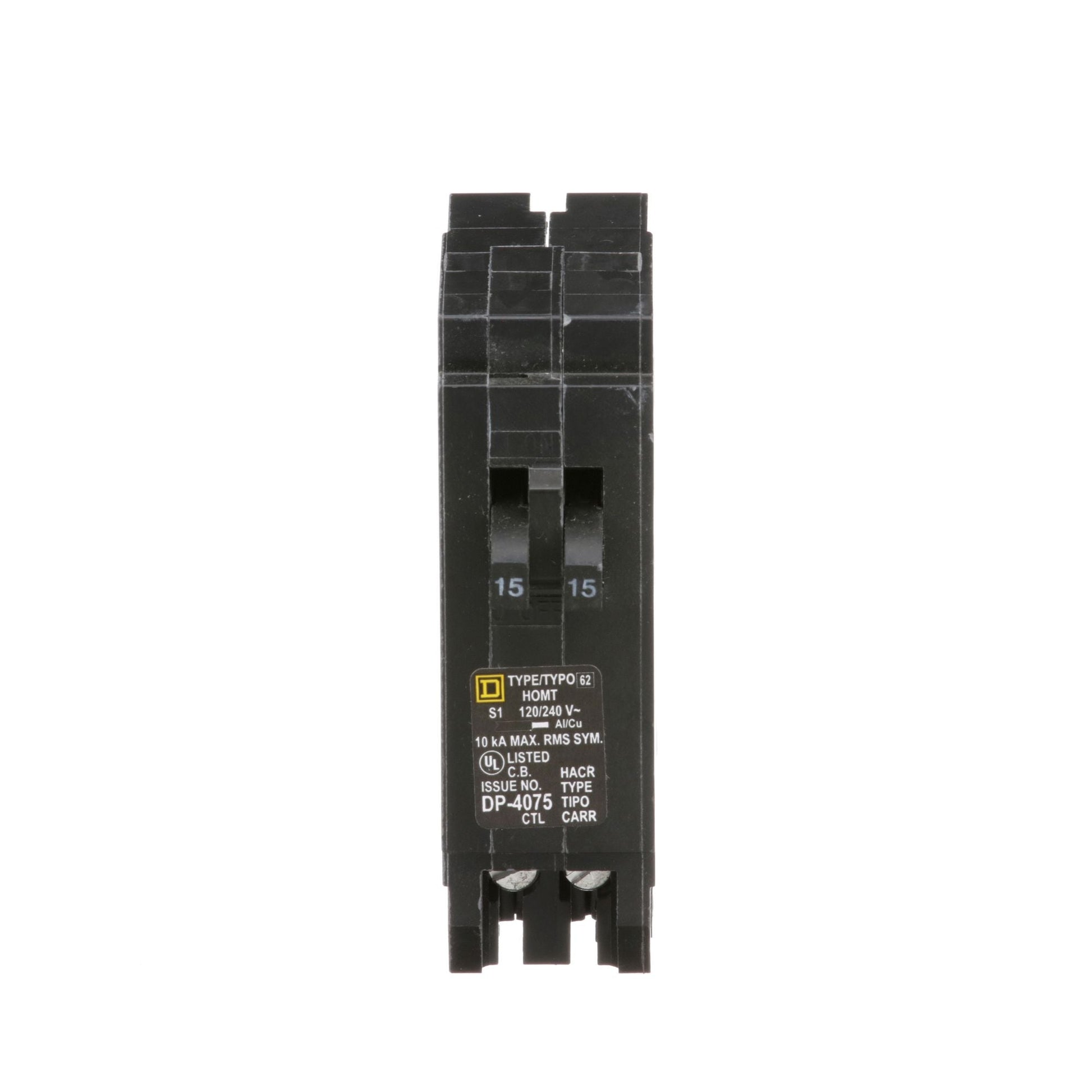 Square D 15A 120/240V 1-Pole Tandem Plug-On Circuit Breaker 10kA Homeline