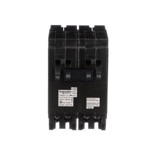 Square D Homeline 4-Pole 20A/15A Quad Tandem Circuit Breaker 240V 10kA Plug-In