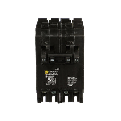 Square D Homeline 2x15A 1P, 1x50A 2P, 120/240V, 10kA, Plug-In, Quad Tandem Mini Circuit Breaker