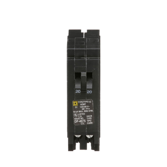 Square D Homeline 20A 120/240V 1 Pole Tandem Circuit Breaker Plug-In 10kA AIR