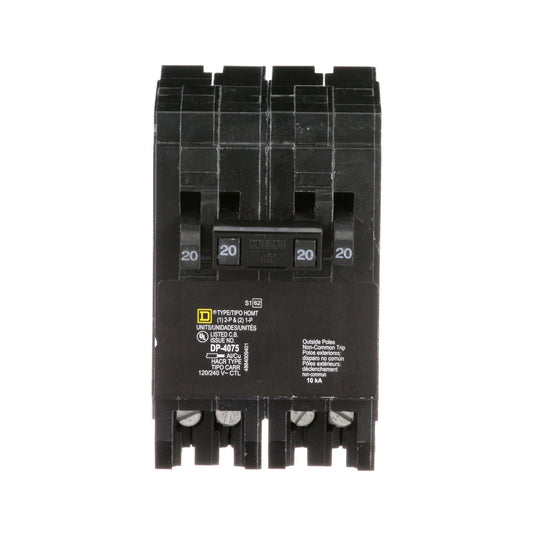Square D Homeline Quad Tandem Circuit Breaker, 2 Pole 20A, 1 Pole 20/20A, 120/240V, 10kA, Plug-In, UL Listed, CSA Certified