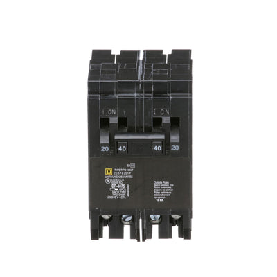 Square D Homeline Quad Tandem Circuit Breaker, 2-Pole 40A, 2 x 1-Pole 20A, 120/240V, 10kA, Plug-In, HOMT Series, Thermal Magnetic Trip, UL Listed