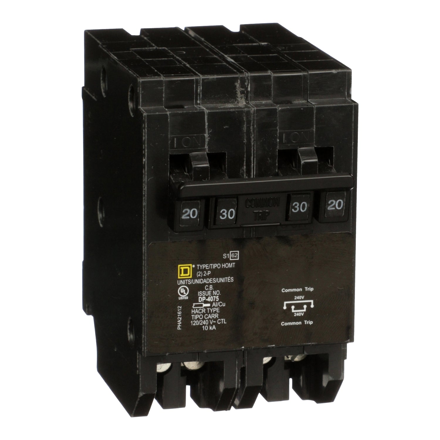 Schneider Electric Homeline Quad Tandem Mini Circuit Breaker 20A & 30A, 120/240V, 2 Pole, 10kA AIR, Plug-In
