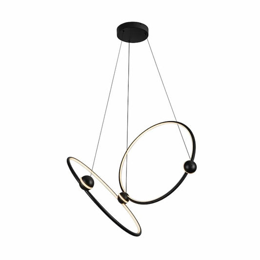 Kuzco Isho CH17702-BK-UNV 2-head LED chandelier with black finish and sculptural illuminated ring design