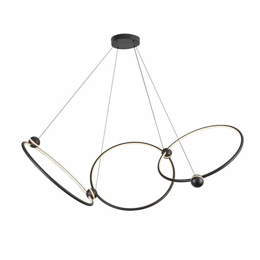 Kuzco Isho CH17703-BK-UNV 3-head LED chandelier with black finish and sculptural illuminated ring design