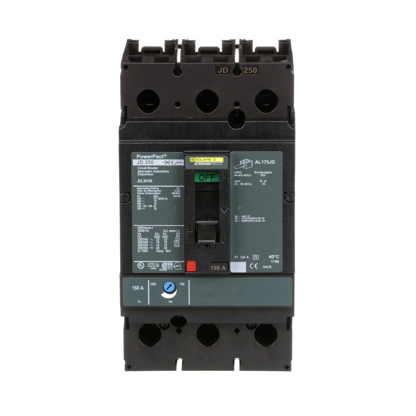 Square D 150A 600V 3 Pole Powerpact J Molded Case Circuit Breaker Thermal Magnetic