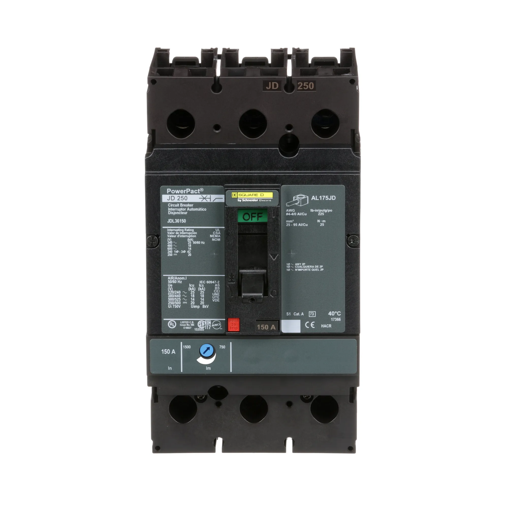 Square D 150A 600V 3 Pole Powerpact J Molded Case Circuit Breaker Thermal Magnetic
