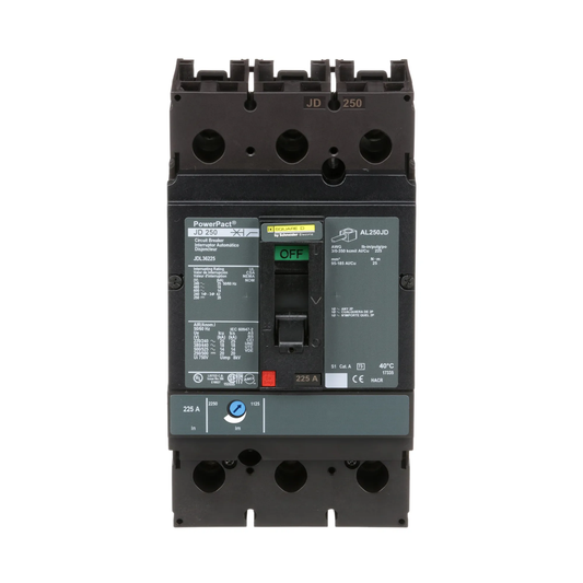 Square D PowerPacT J 225A 3P 600V 18kA@480V Thermal Magnetic Molded Case Circuit Breaker, Feed-Thru, Unit Mount, UL/CSA/CE