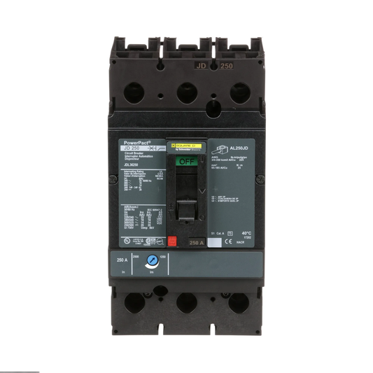 Square D PowerPacT J 250A 3P 600V Molded Case Circuit Breaker, Thermal Magnetic Trip, 18kAIC, Feed-Thru, UL Listed